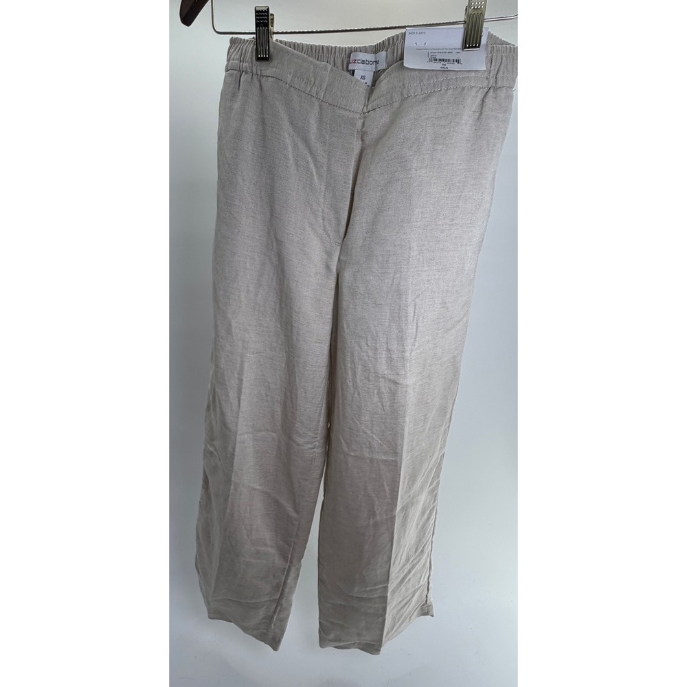 Liz Claiborne Womens Flax Beige Linen Blend Pull On Straight Leg Pants XS NWT